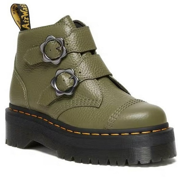 Dr. Martens Shoes - Dr. Martens Women’s Devon Flower Buckle Leather Platform Boots